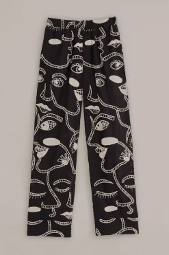 BLACK RICHELIEU FACES PANTS