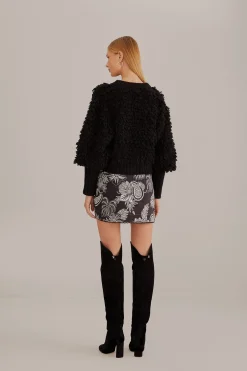 BLACK TEXTURED V NECK CARDIGAN