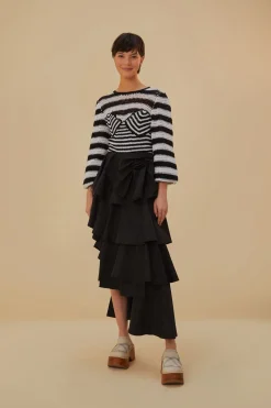  BLACK TIERED BOW DETAIL MAXI SKIRT