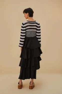 BLACK TIERED BOW DETAIL MAXI SKIRT