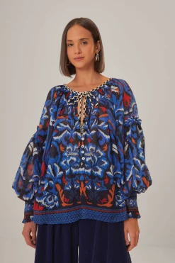 BLACK TOUCANS SCARF BLOUSE