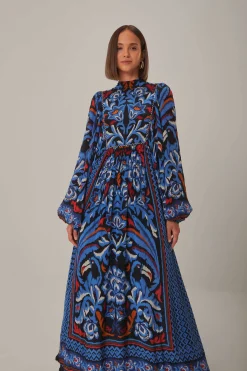  BLACK TOUCANS SCARF LONG SLEEVE MAXI DRESS