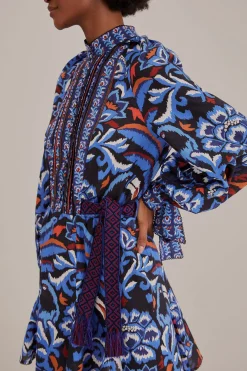 BLACK TOUCANS SCARF LONG SLEEVE MINI DRESS