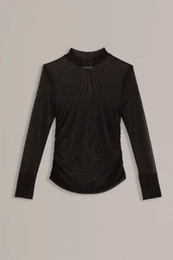 BLACK TULLE LONG SLEEVE BLOUSE