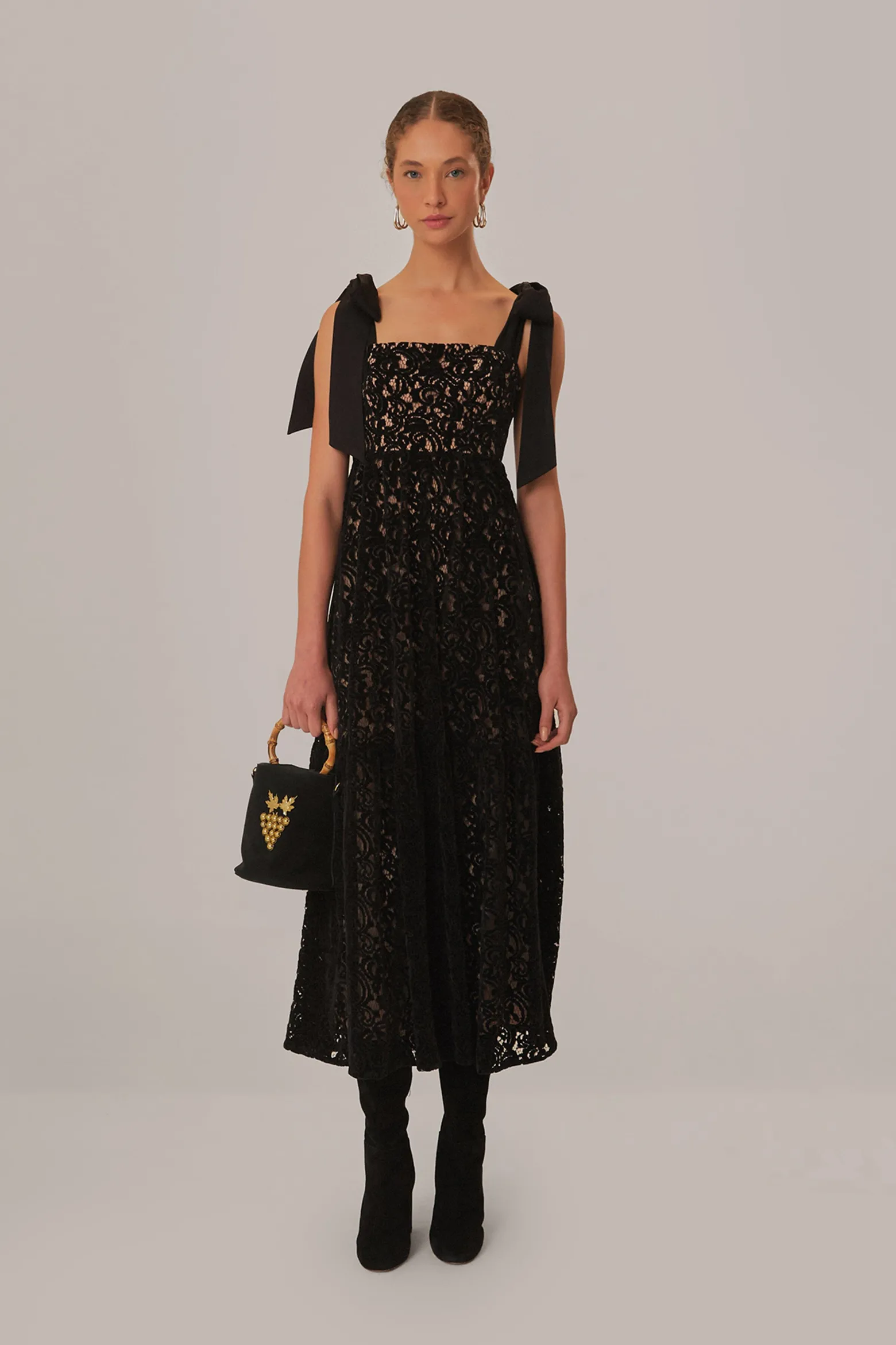 BLACK VELVET LACE SLEEVELESS MAXI DRESS