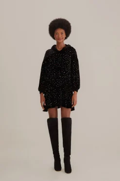  BLACK VELVET LONG SLEEVE MINI DRESS