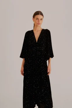  BLACK VELVET  SHORT SLEEVE MIDI DRESS
