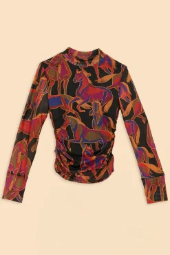  BLACK WILD HORSES TULLE BLOUSE