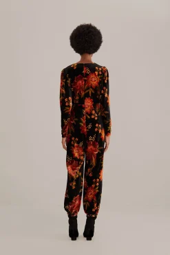  BLACK WINTER BLOOM V NECK JUMPSUIT