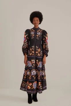 BLACK WINTER GARDEN LONG SLEEVE MAXI DRESS