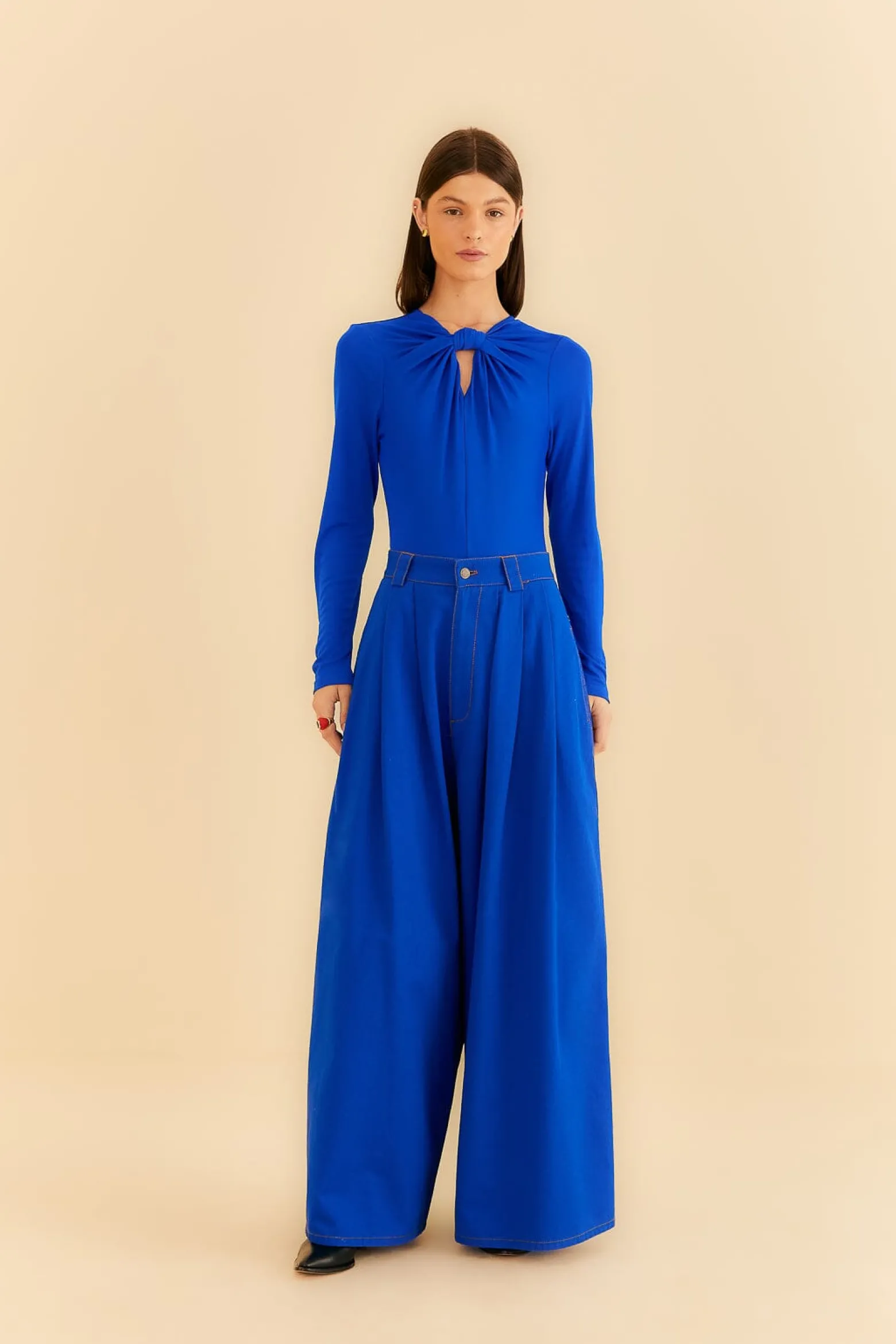 BLUE CANVAS MAXI PLEATED PANTS