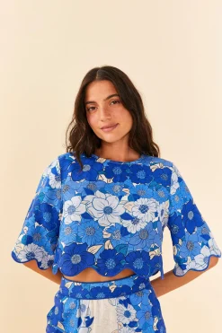 BLUE FLOWER STRIPES CROP TOP