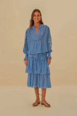  BLUE LONG SLEEVE ORGANIC COTTON BLOUSE