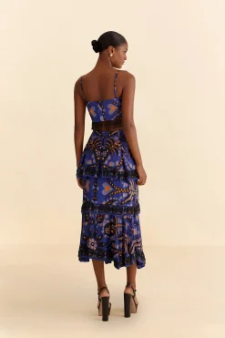 BLUE MARTINA SCARF BEADED MIDI SKIRT