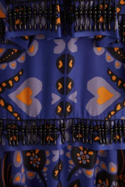 BLUE MARTINA SCARF BEADED MIDI SKIRT