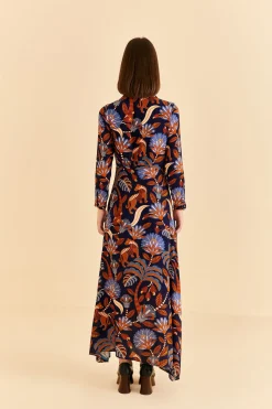  BLUE NATURE BEAUTY LONG SLEEVE MAXI DRESS
