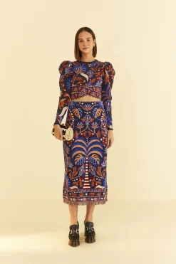  BLUE NATURE BEAUTY SCARF KNIT MIDI SKIRT