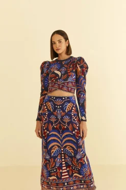 BLUE NATURE BEAUTY SCARF KNIT MIDI SKIRT