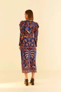 BLUE NATURE BEAUTY SCARF KNIT MIDI SKIRT