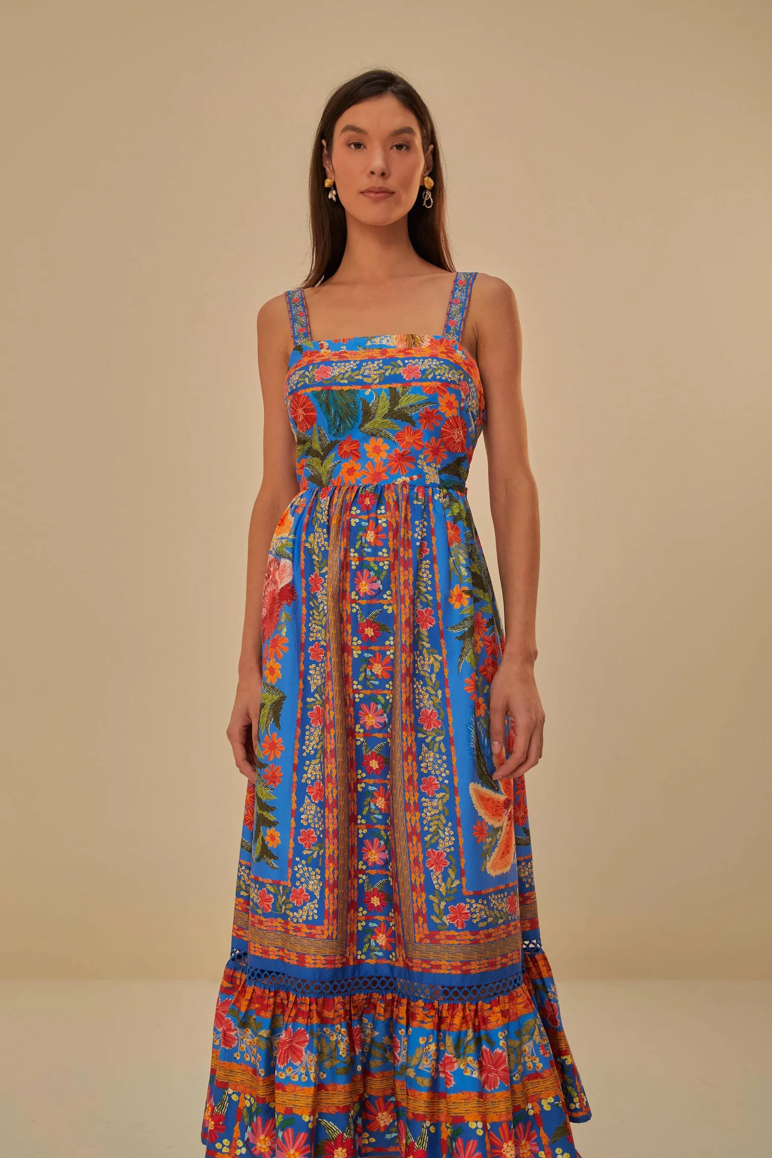 BLUE STITCHED GARDEN MAXI DRESS