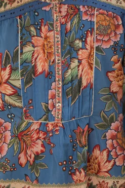 BLUE WONDERFUL BOUQUET LONG SLEEVE BLOUSE