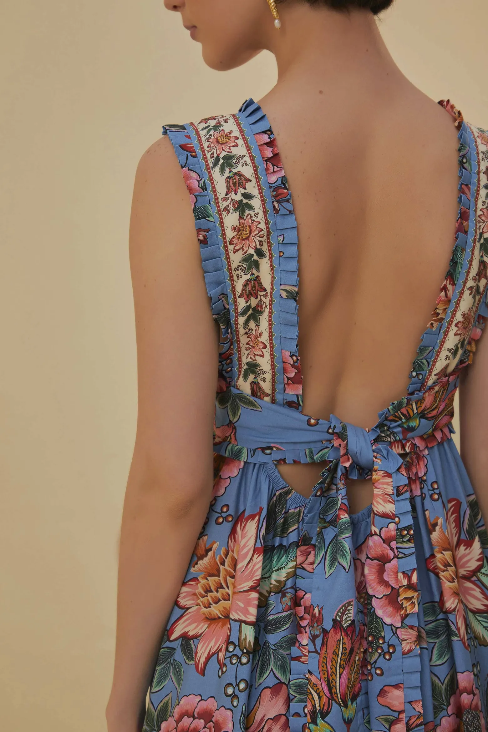 BLUE WONDERFUL BOUQUET SLEEVELESS MAXI DRESS