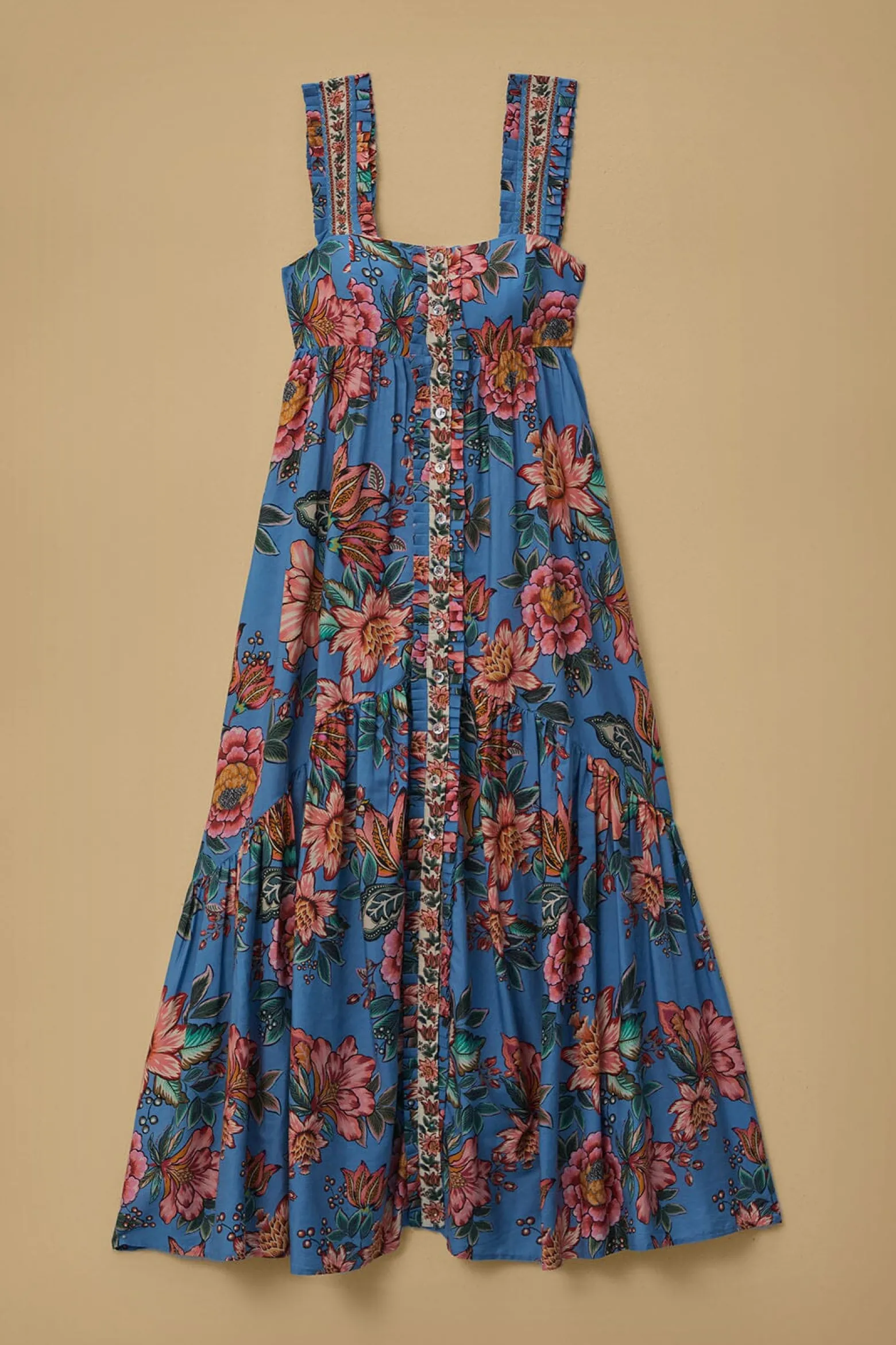 BLUE WONDERFUL BOUQUET SLEEVELESS MAXI DRESS