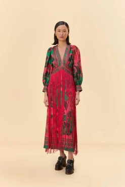  BLUSH FLORAL YARD FRINGE MAXI DRESS