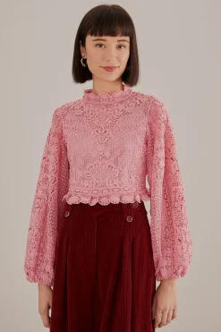 BLUSH PINK GUIPURE LONG SLEEVE BLOUSE