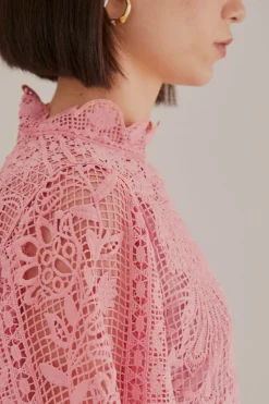  BLUSH PINK GUIPURE LONG SLEEVE BLOUSE