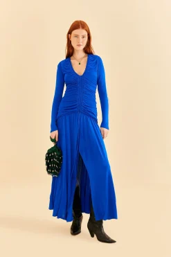  BRIGHT BLUE LONG SLEEVE MIDI DRESS