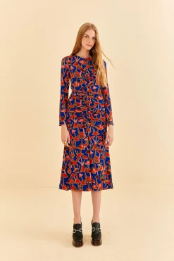  BRIGHT BLUE MUSHROOM SKETCH LENZING™ ECOVERO™ VISCOSE MIDI DRESS