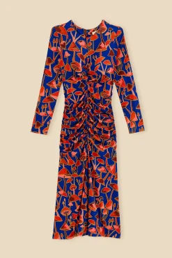  BRIGHT BLUE MUSHROOM SKETCH LENZING™ ECOVERO™ VISCOSE MIDI DRESS