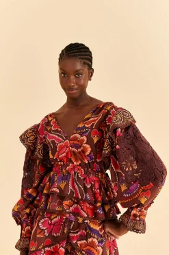 BROWN BRIGHT FLORA BLOUSE