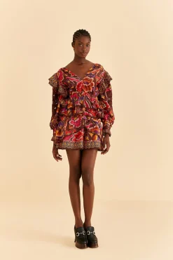  BROWN BRIGHT FLORA MINI SKIRT