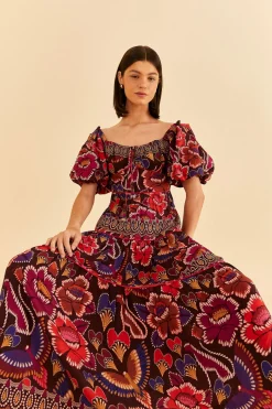  BROWN BRIGHT FLORA SHORT SLEEVE MIDI DRESS