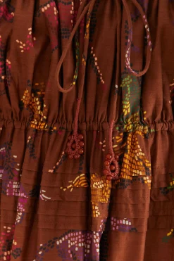 BROWN DOTTED HORSES MAXI DRESS