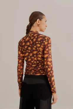  BROWN LEOPARD DESIRE TULLE BLOUSE