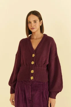 BURGUNDY BUBBLE KNIT CARDIGAN