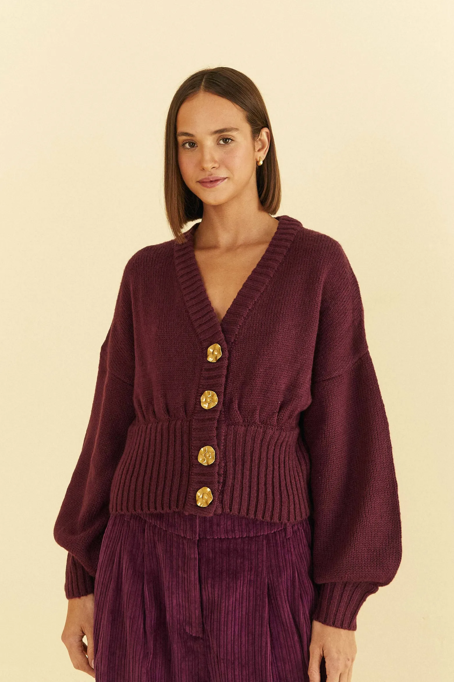 BURGUNDY BUBBLE KNIT CARDIGAN