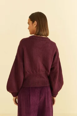 BURGUNDY BUBBLE KNIT CARDIGAN