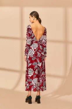  BURGUNDY PINEAPPLE INSPIRATION V NECK MAXI DRESS