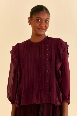 BURGUNDY RUFFLE BLOUSE
