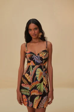  COOL FOLIAGE BLACK MINI DRESS