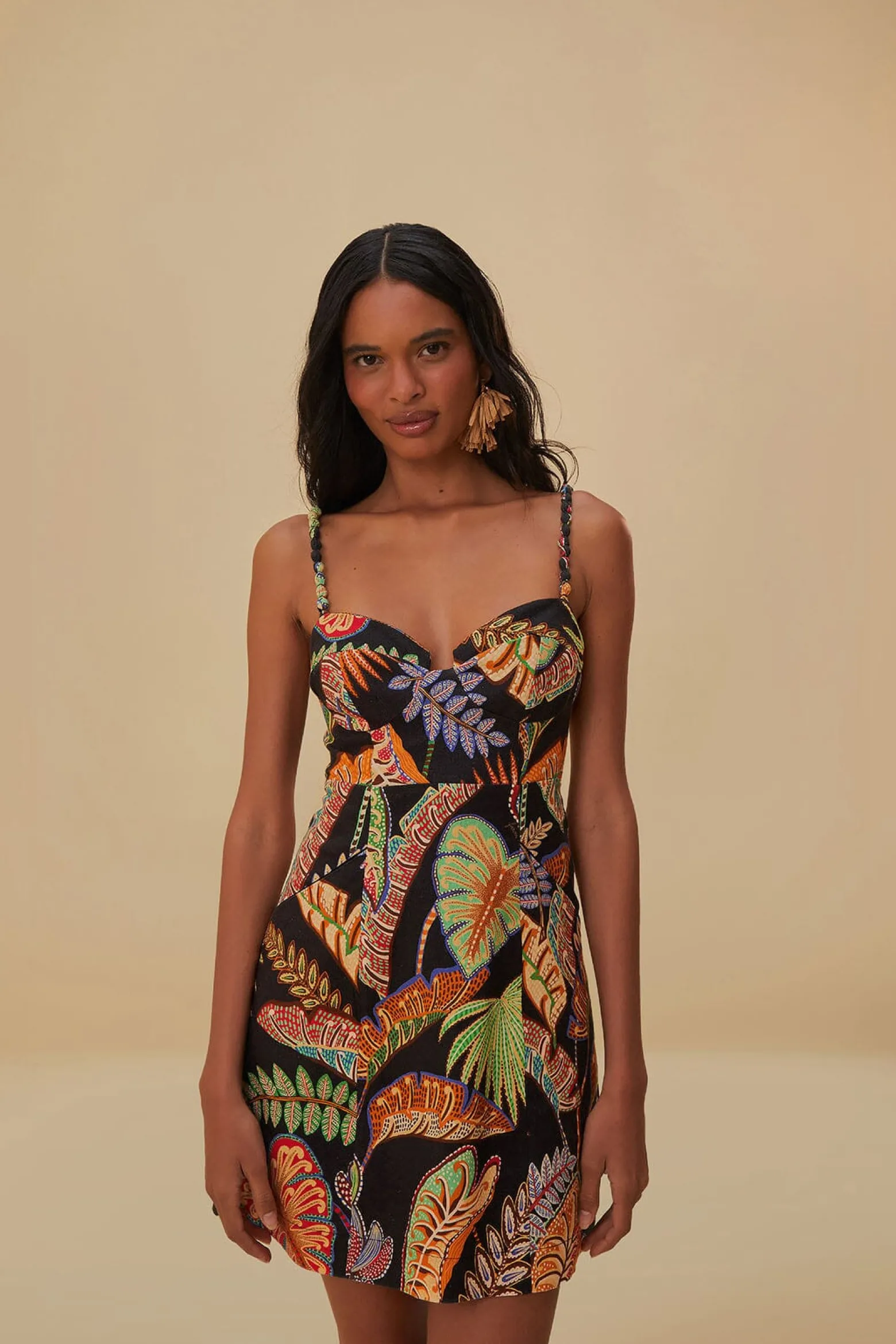 COOL FOLIAGE BLACK MINI DRESS