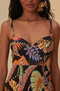 COOL FOLIAGE BLACK MINI DRESS