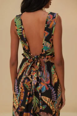 COOL FOLIAGE BLACK SLEEVELESS MAXI DRESS