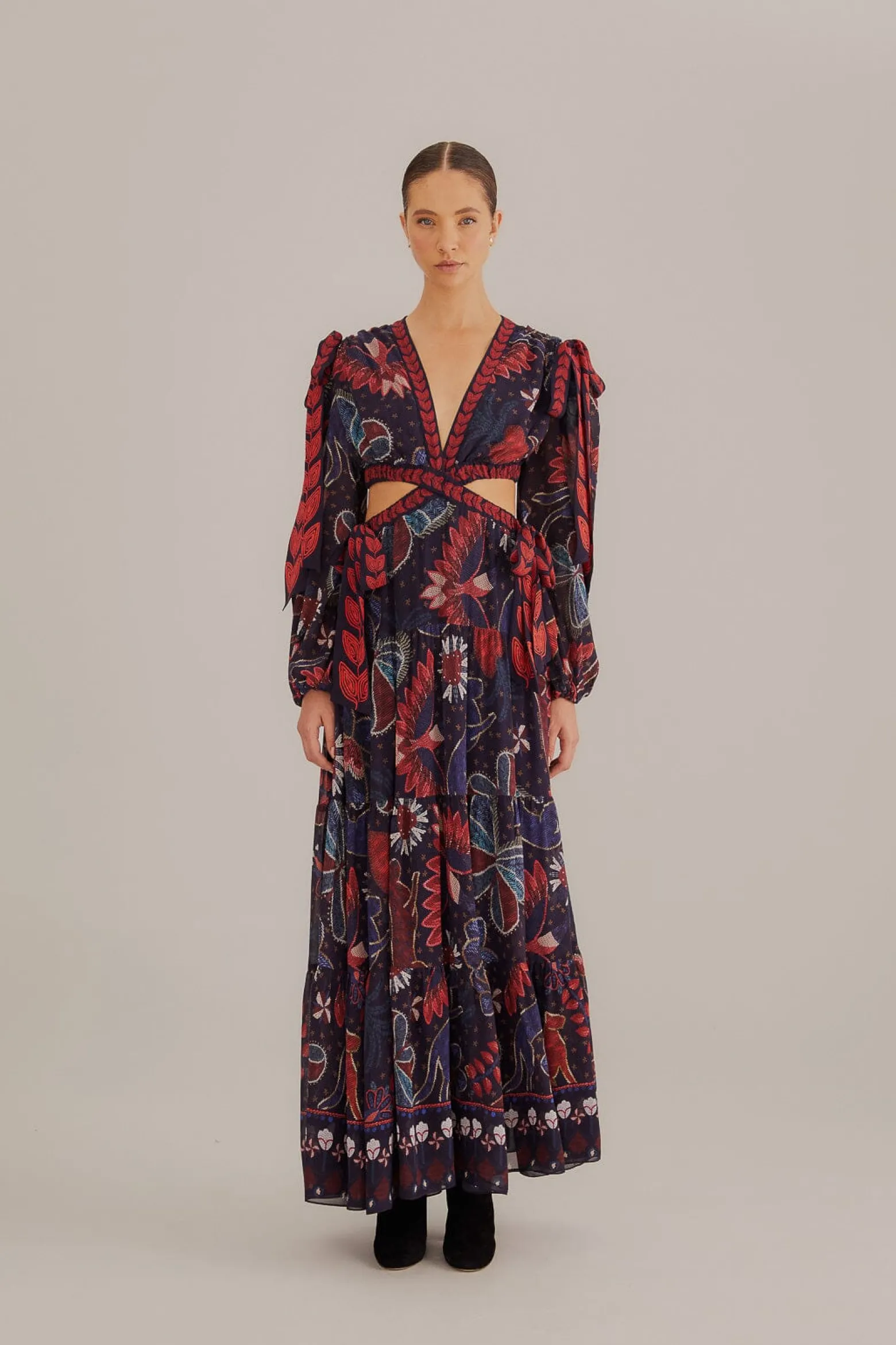 DARK BLUE TROPICAL SHINE CUT OUT MAXI DRESS