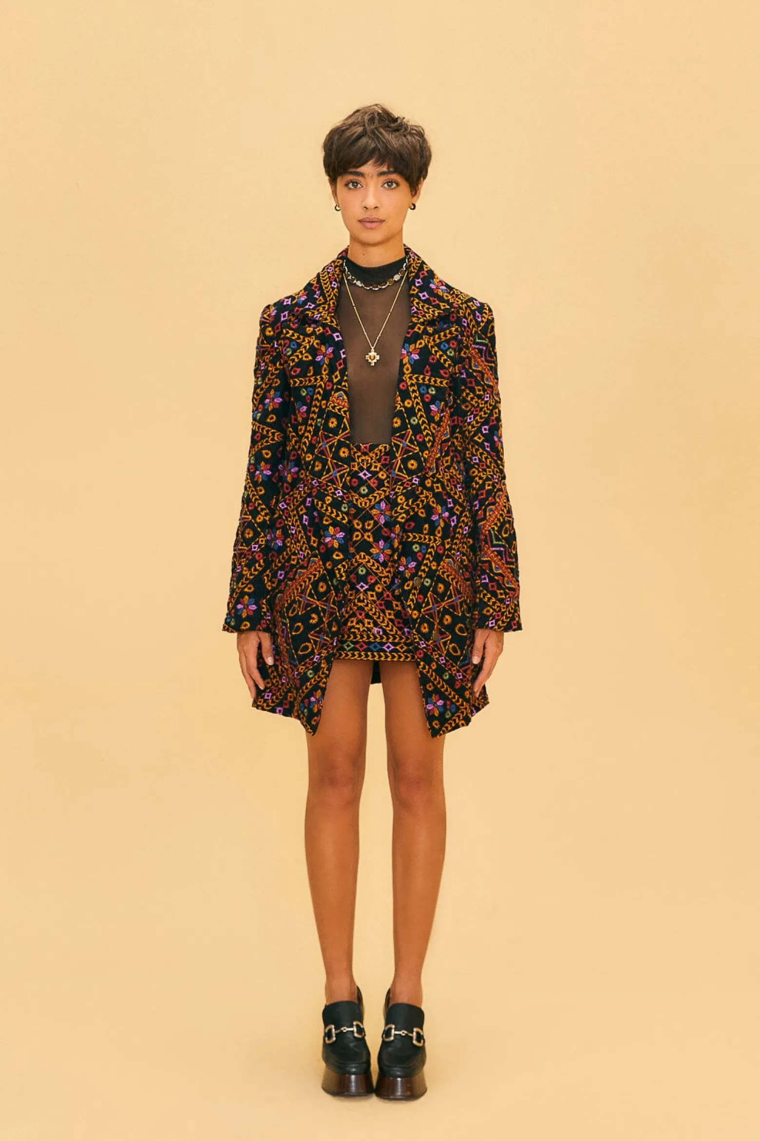 EMBROIDERED CORDUROY MINI SKIRT