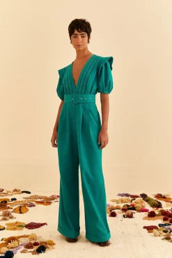 EMERALD PLEATED SHORT SLEEVE JUMPSUIT